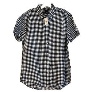 NWT J. Crew Plaid Gingham Button Up Slim Fit Short Sleeved Shirt Medium